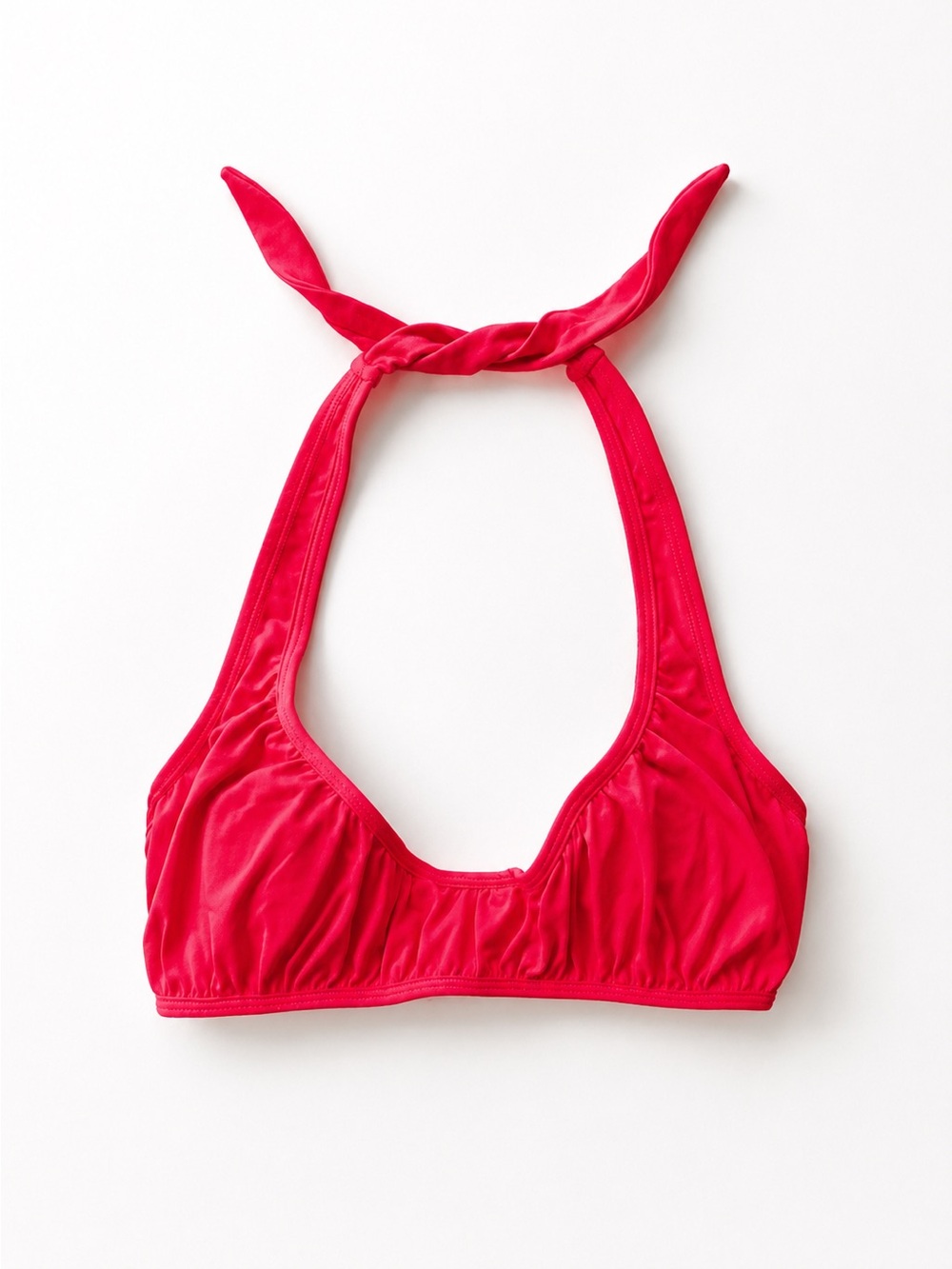 OndadeMar Mae High Apex Ribbed Bikini Top - Neon Coral